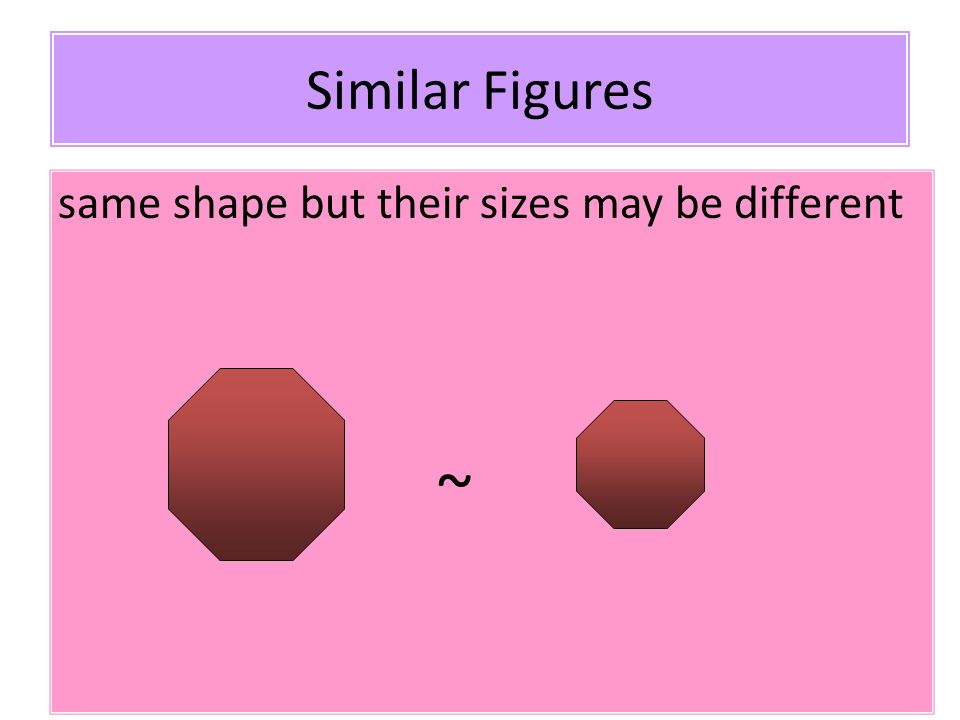 Similar Figures same shape but their sizes may be different ~