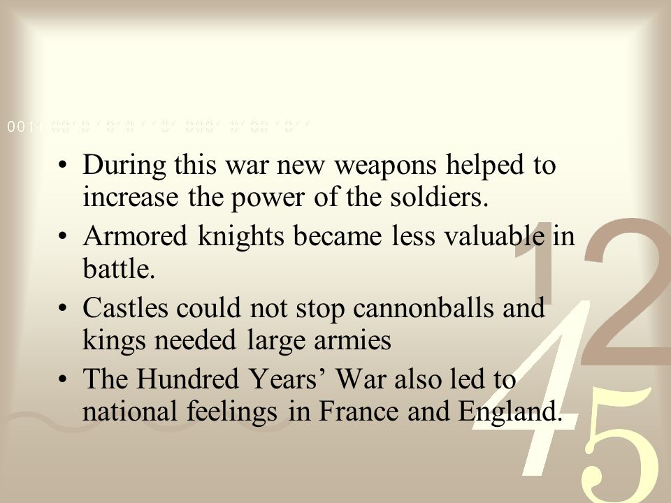 During this war new weapons helped to increase the power of the soldiers.