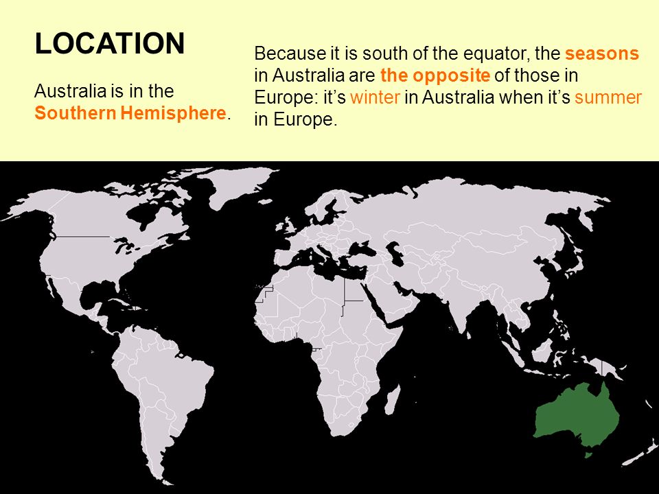 Australia is in the Southern Hemisphere.