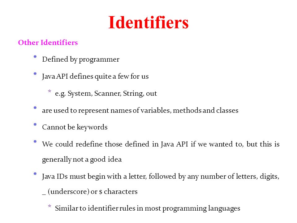 Underscore перевод. Идентификаторы в java. Identifier.