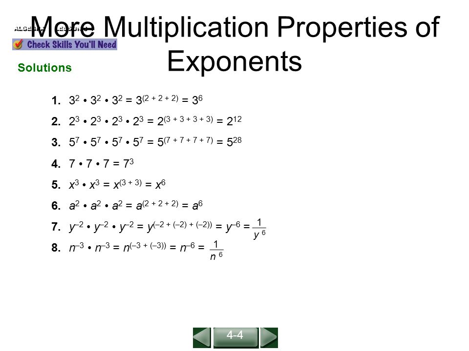 More Multiplication Properties of Exponents