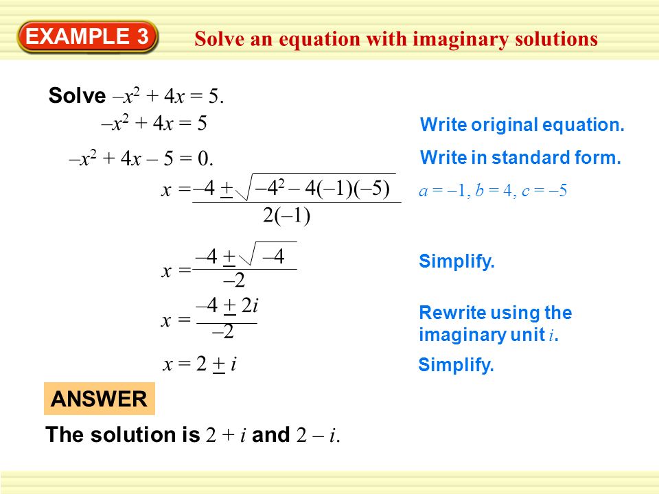 Solve an equation with imaginary solutions