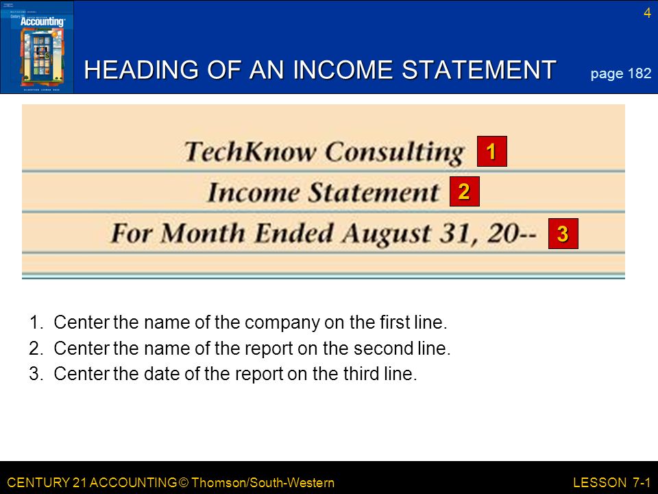 HEADING OF AN INCOME STATEMENT