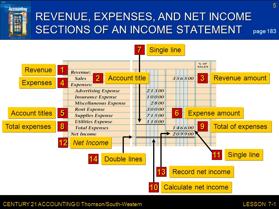 REVENUE, EXPENSES, AND NET INCOME SECTIONS OF AN INCOME STATEMENT