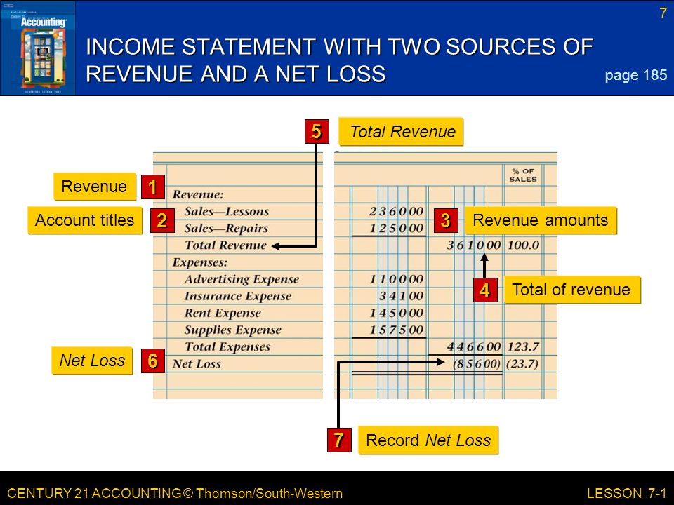 INCOME STATEMENT WITH TWO SOURCES OF REVENUE AND A NET LOSS