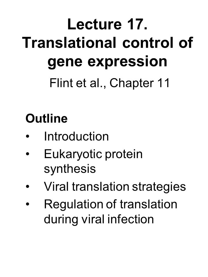 Lecture 17. Translational control of gene expression