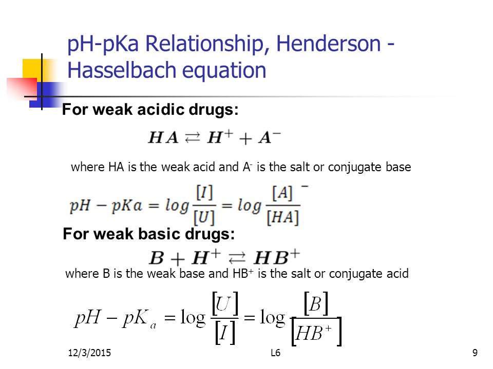 pH-pKa Relationship, Henderson -Hasselbach equation