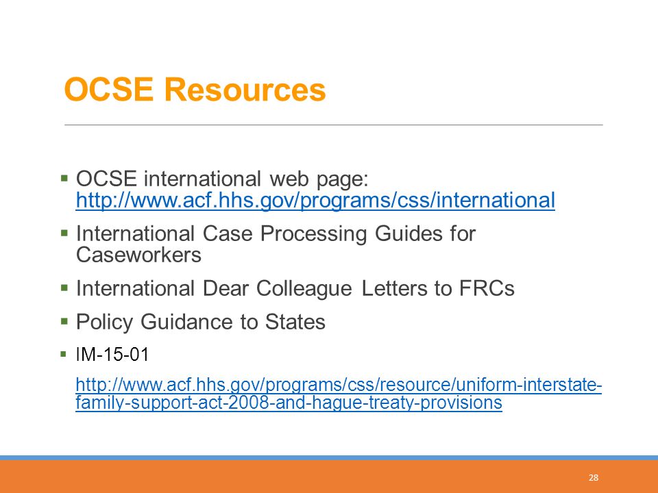 OCSE Resources OCSE international web page: