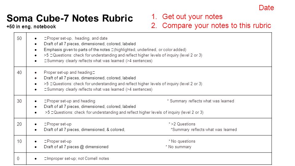 Soma Cube-7 Notes Rubric +50 in eng. notebook