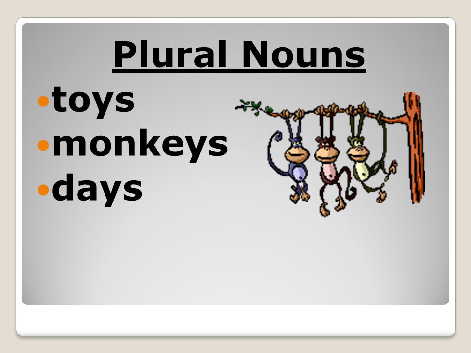 Plural Nouns toys monkeys days