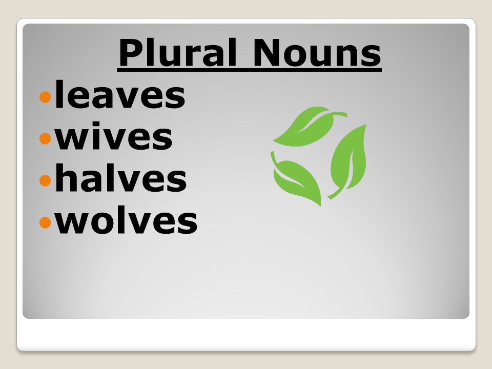 Plural Nouns leaves wives halves wolves