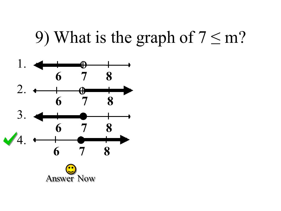 9) What is the graph of 7 ≤ m ● ● o o