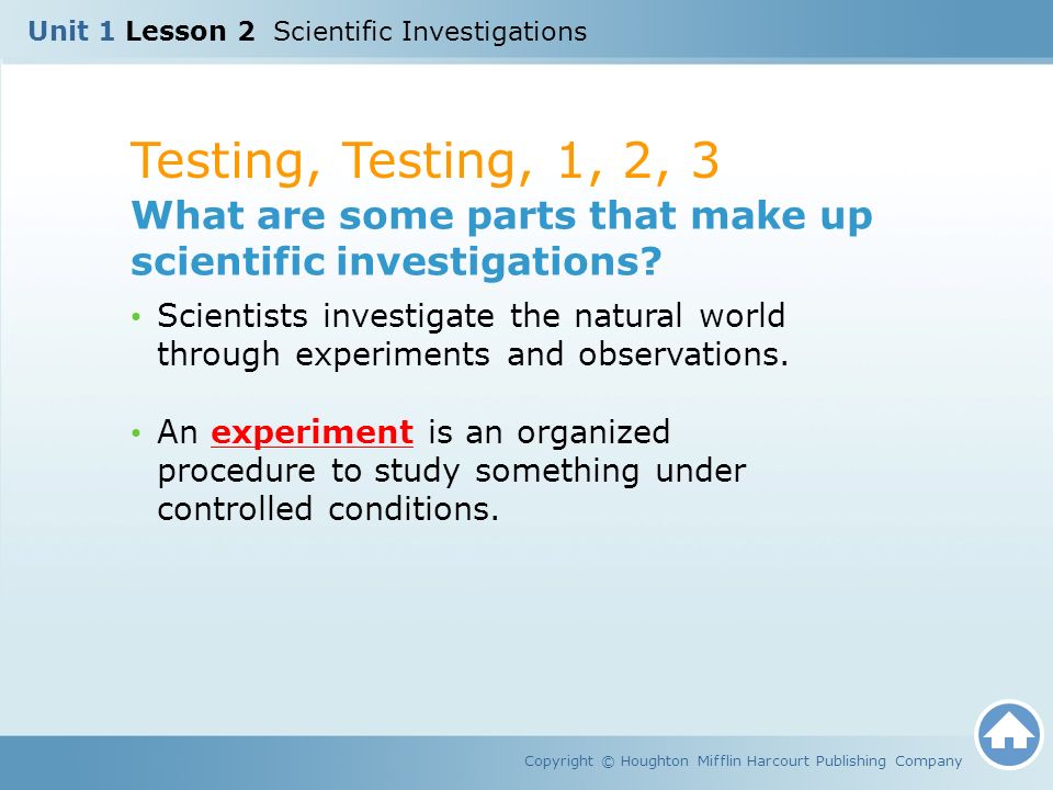 Unit 1 Lesson 2 Scientific Investigations