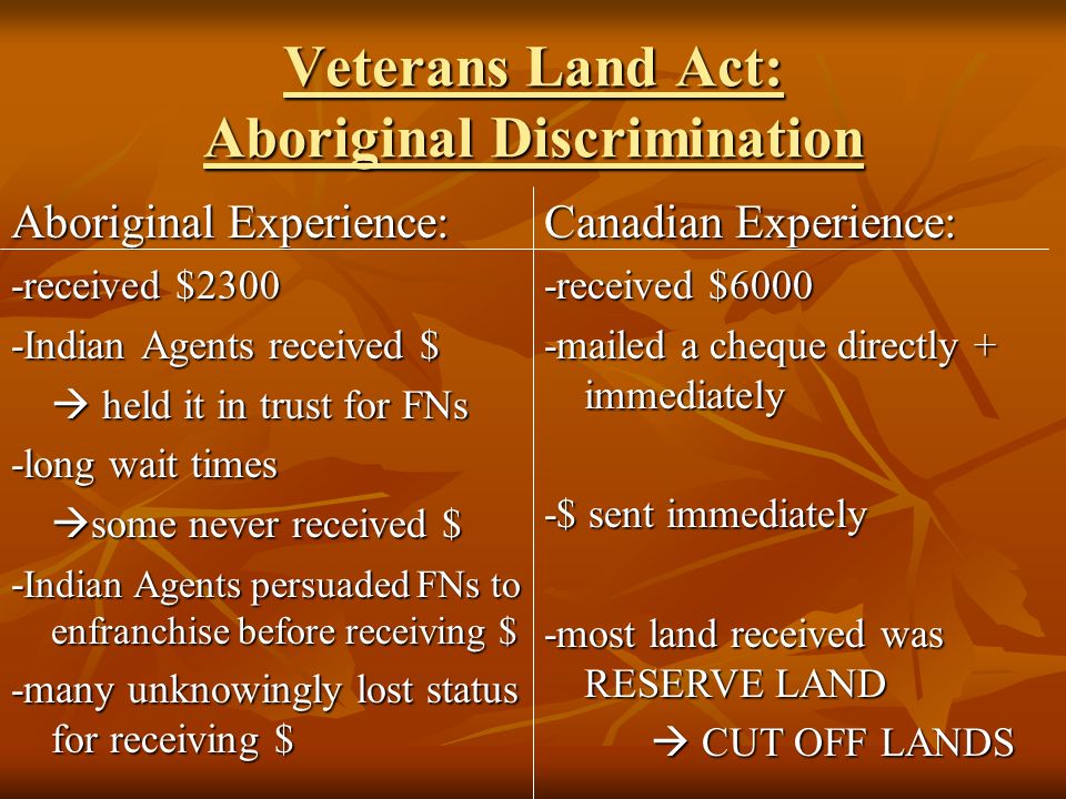 Veterans Land Act: Aboriginal Discrimination