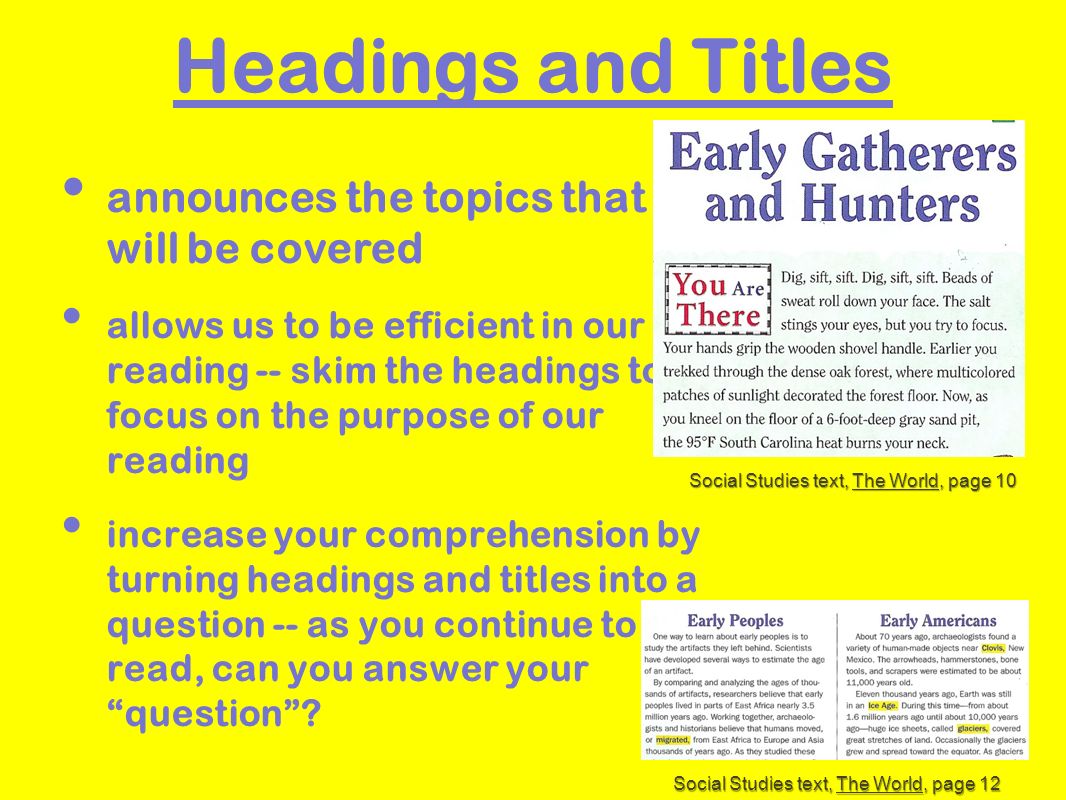 Headings and Titles announces the topics that will be covered