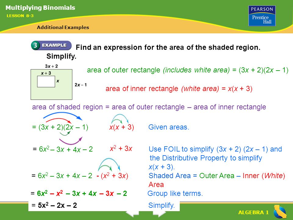Find an expression for the area of the shaded region. Simplify.