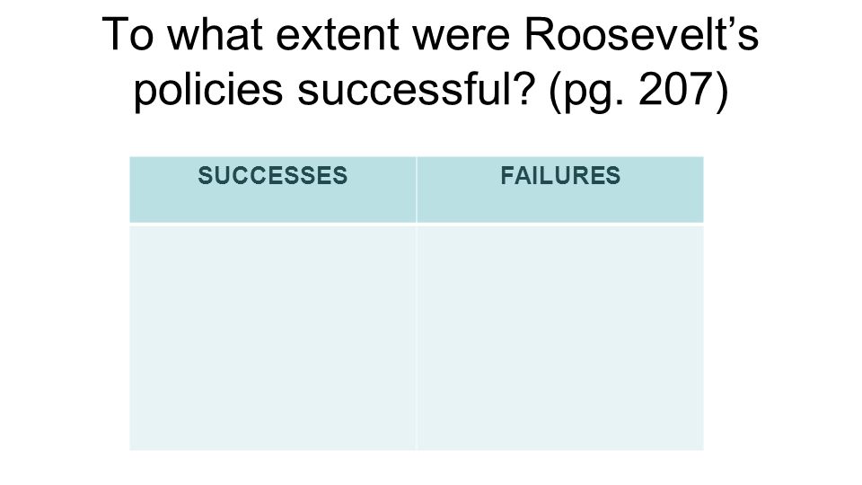 To what extent were Roosevelt’s policies successful (pg. 207)