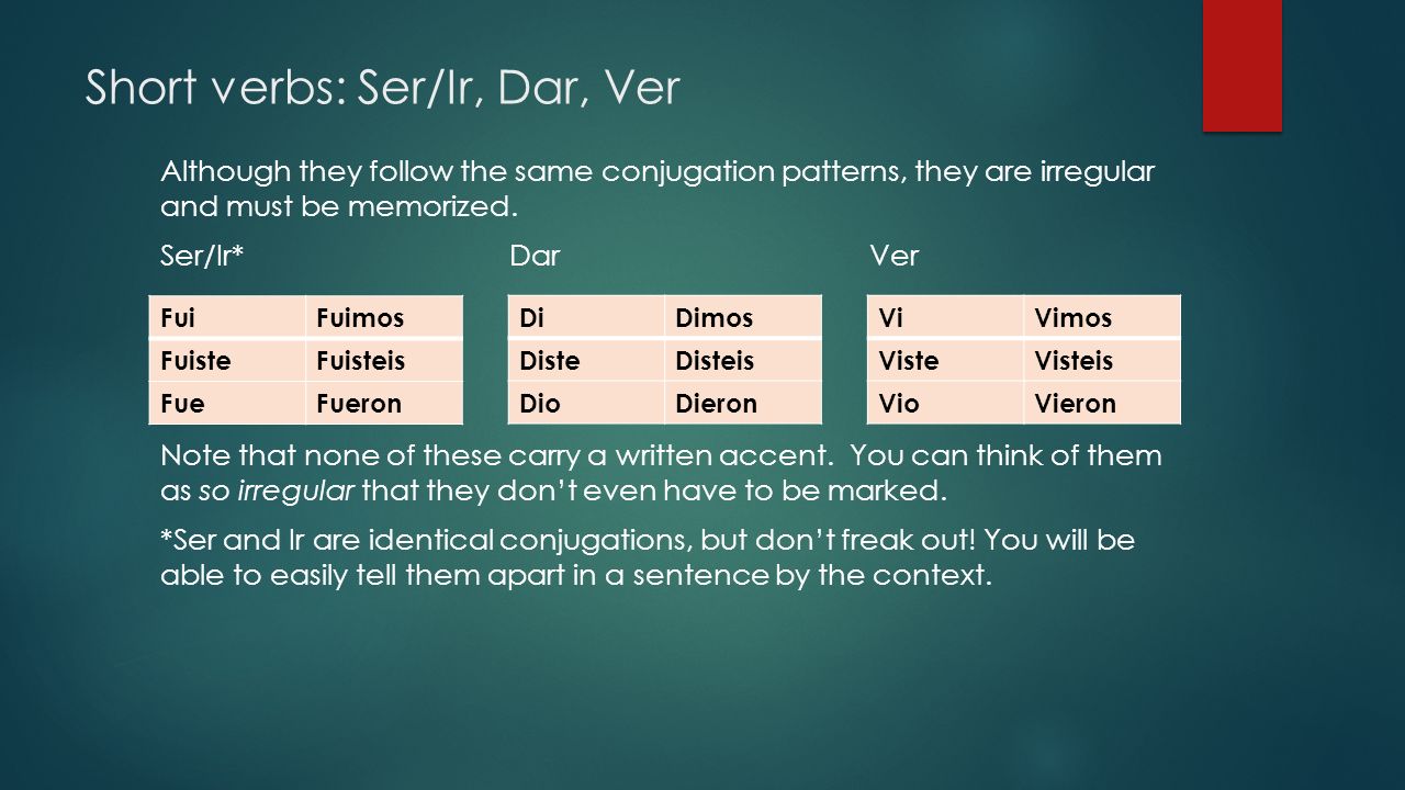 Short verbs: Ser/Ir, Dar, Ver