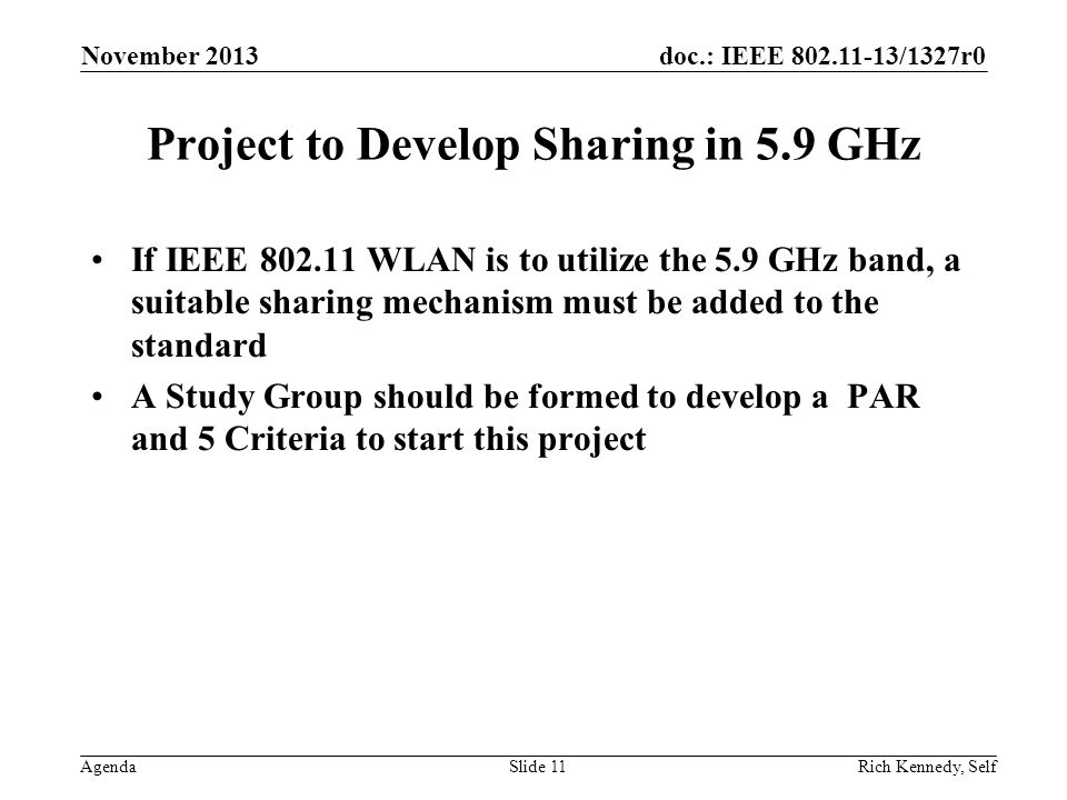 Project to Develop Sharing in 5.9 GHz