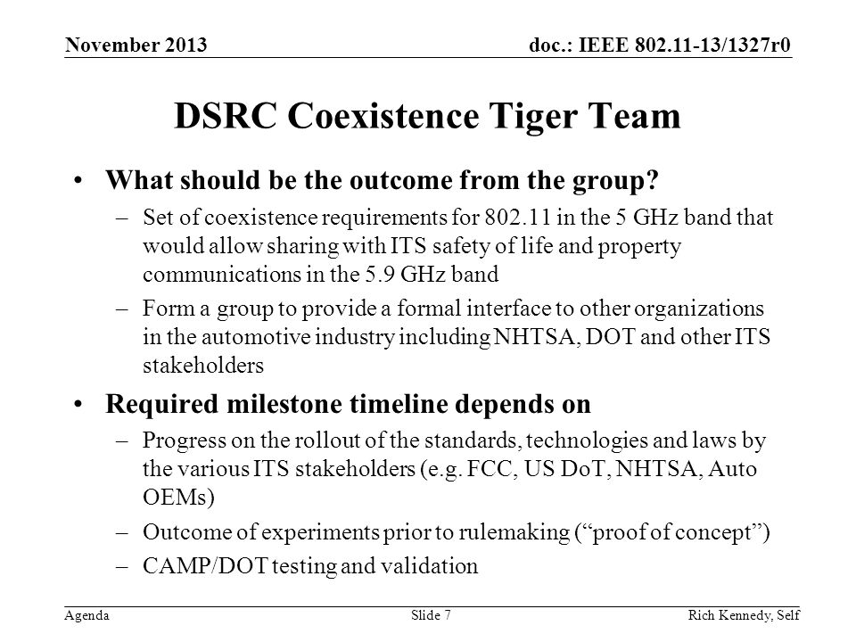 DSRC Coexistence Tiger Team