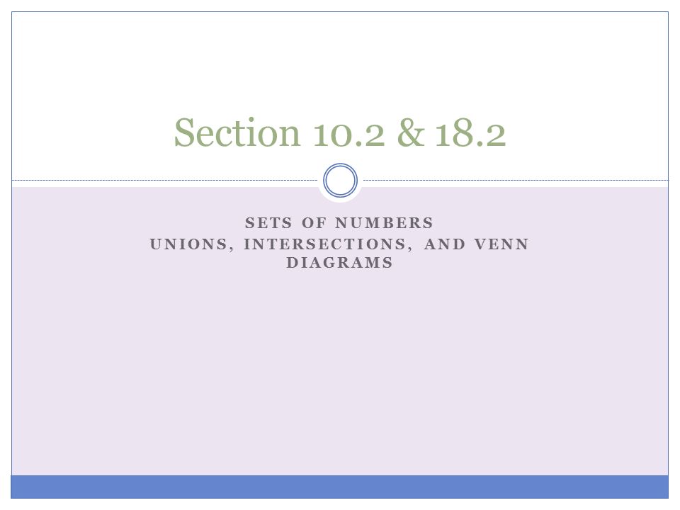 Sets of Numbers Unions, Intersections, and Venn Diagrams