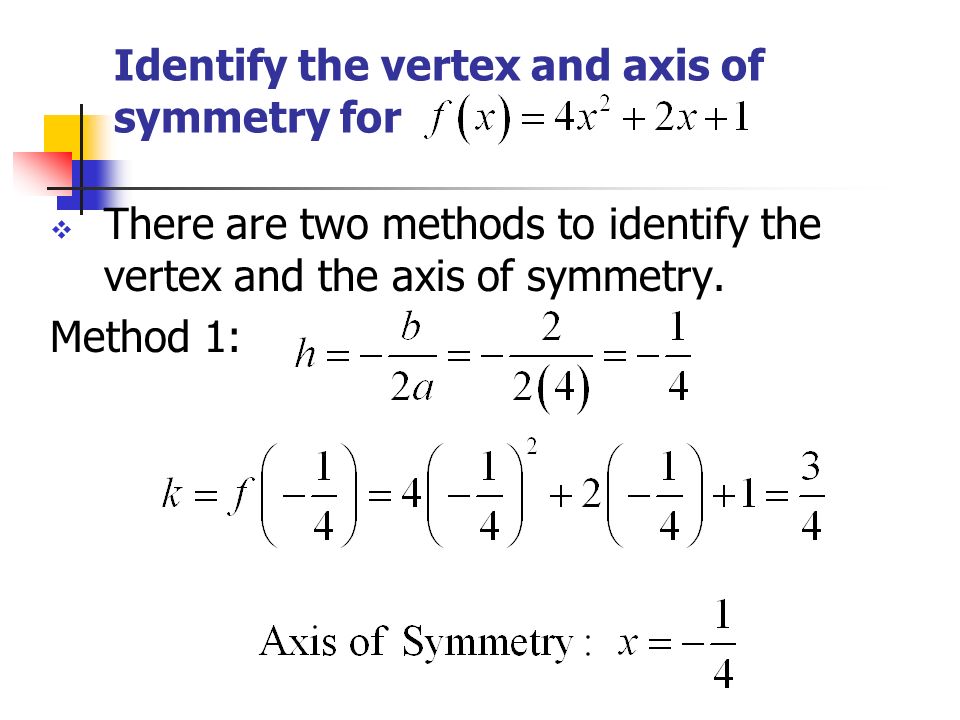 Identify the vertex and axis of symmetry for