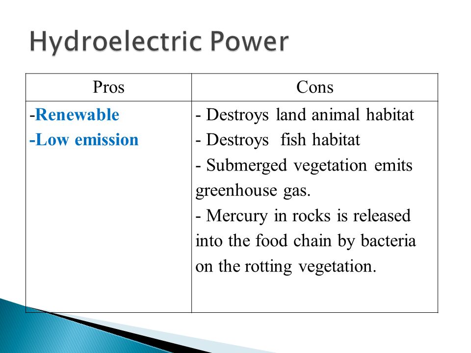 Hydroelectric Power Pros And Cons Chart