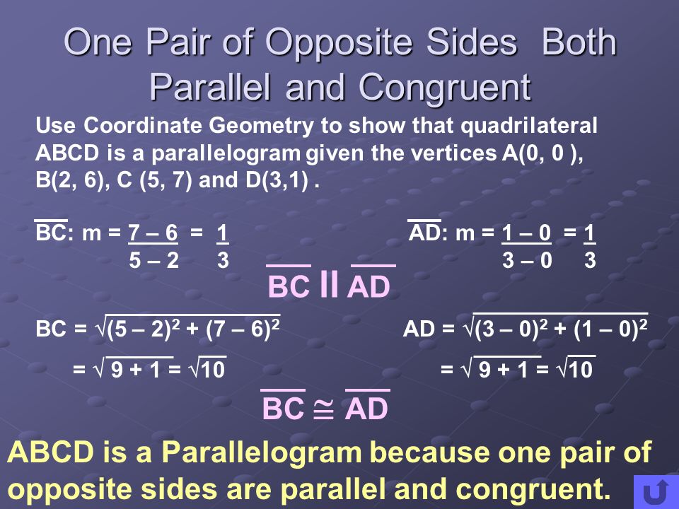 One Pair of Opposite Sides Both Parallel and Congruent