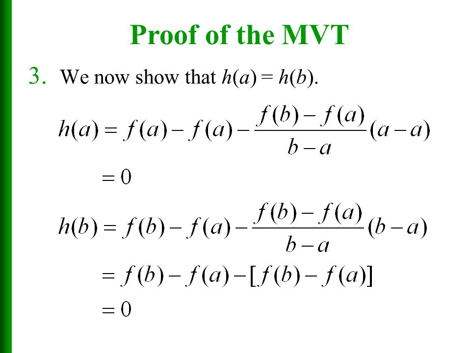 Proof of the MVT We now show that h(a) = h(b).