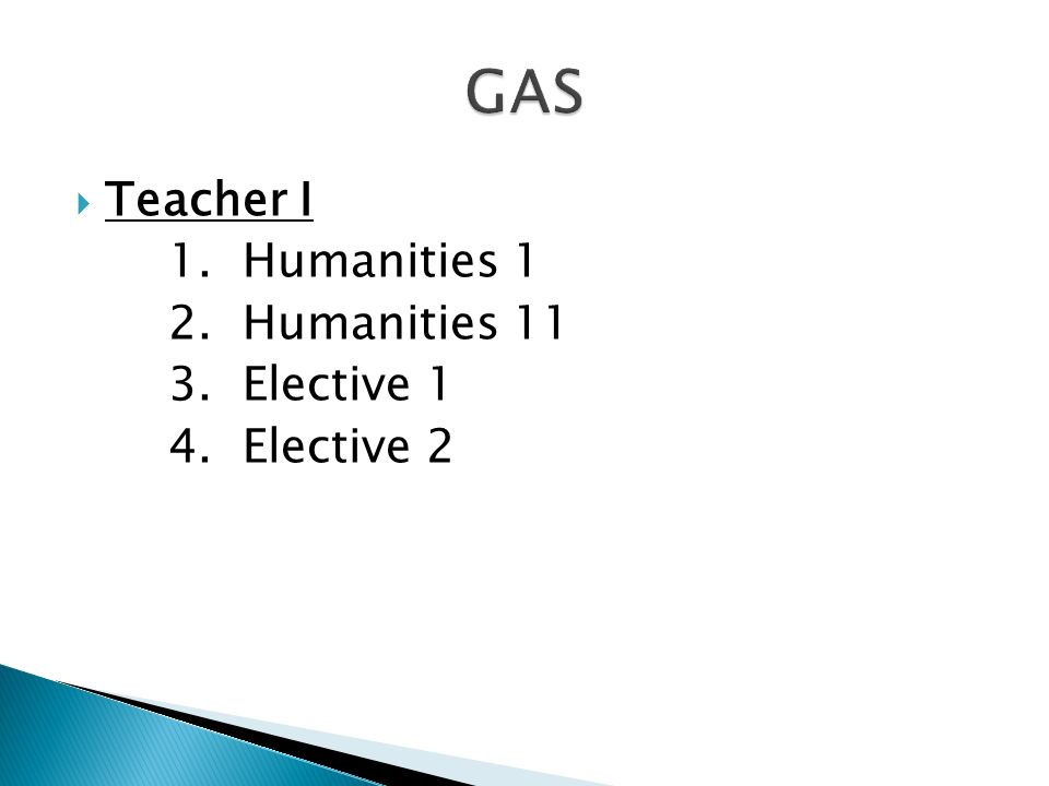 GAS Teacher I 1. Humanities 1 2. Humanities Elective 1