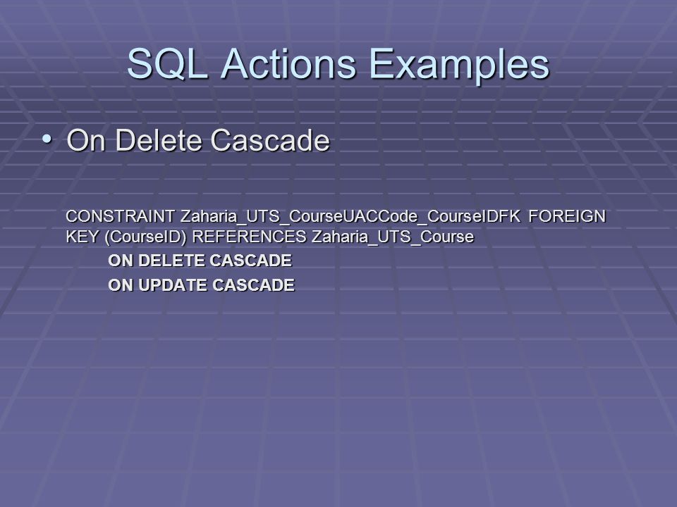 SQL Actions Examples On Delete Cascade