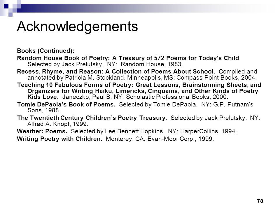 Acknowledgements Books (Continued):