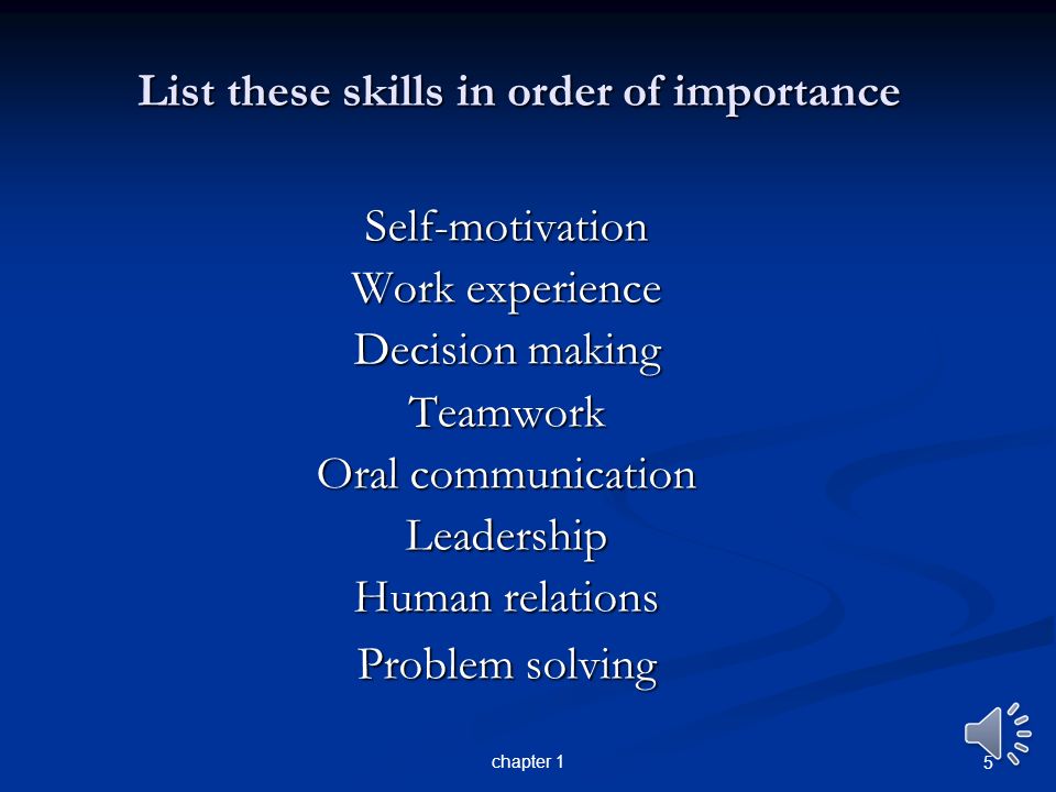 List these skills in order of importance