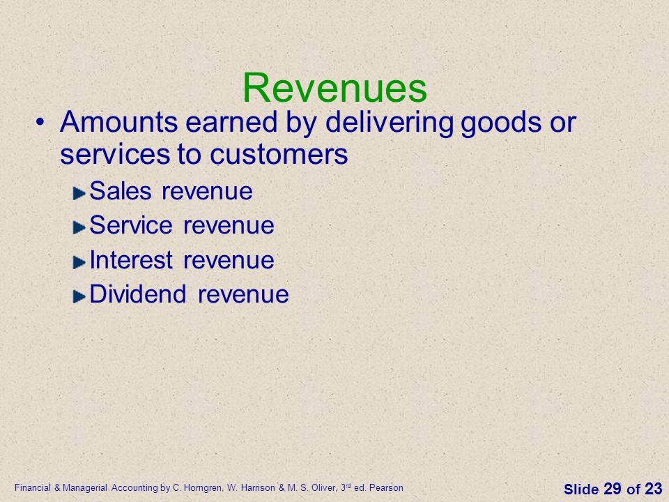 Revenues Amounts earned by delivering goods or services to customers