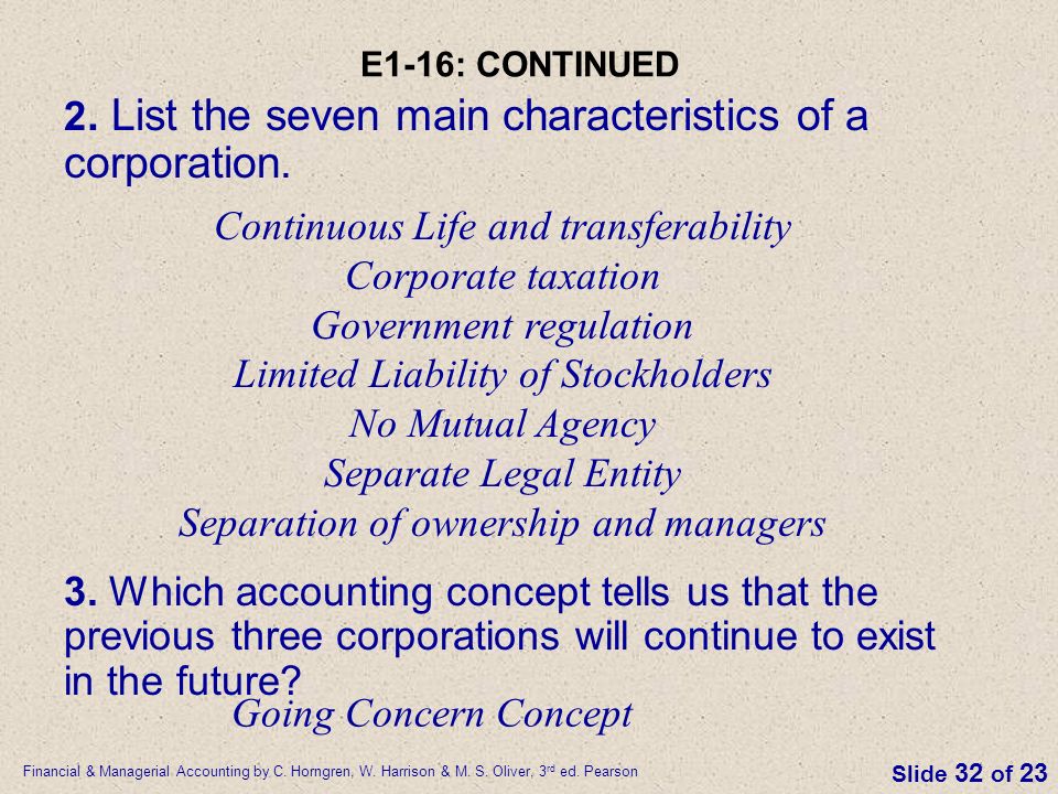 2. List the seven main characteristics of a corporation.