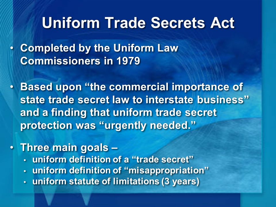Anything But Uniform: A State-By-State Comparison of the Key Differences of  the Uniform Trade Secrets Act Sid Leach Snell & Wilmer LLP AIPLA Annual  Meeting. - ppt download