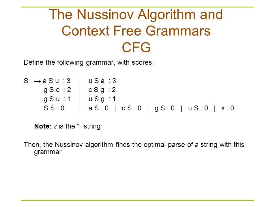 The Nussinov Algorithm and Context Free Grammars CFG