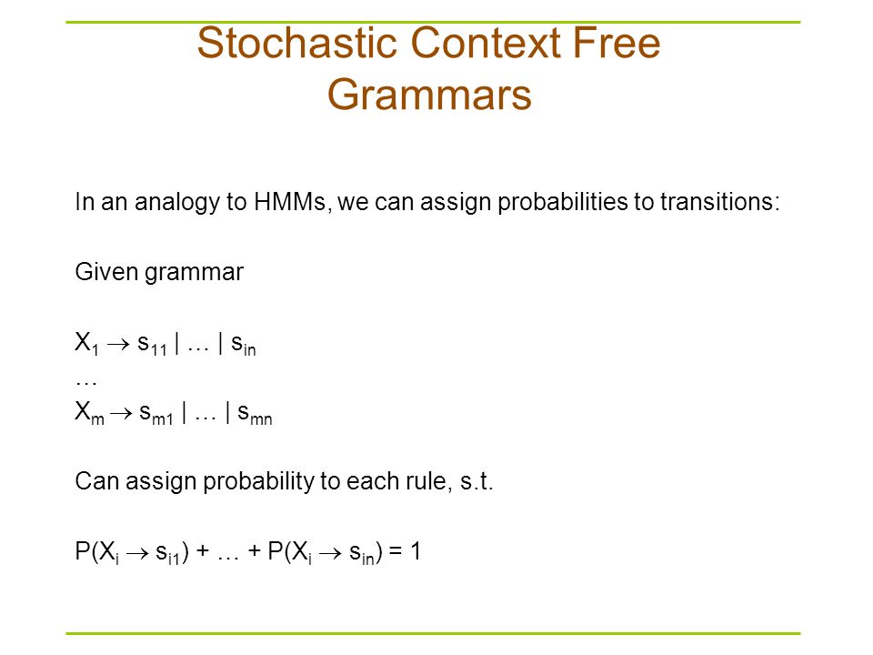Stochastic Context Free Grammars