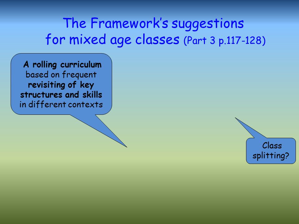 The Framework’s suggestions for mixed age classes (Part 3 p )