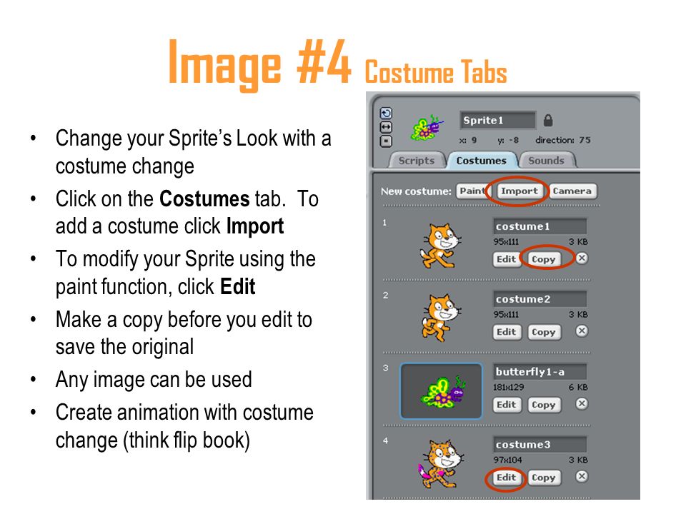 Image #4 Costume Tabs Change your Sprite’s Look with a costume change