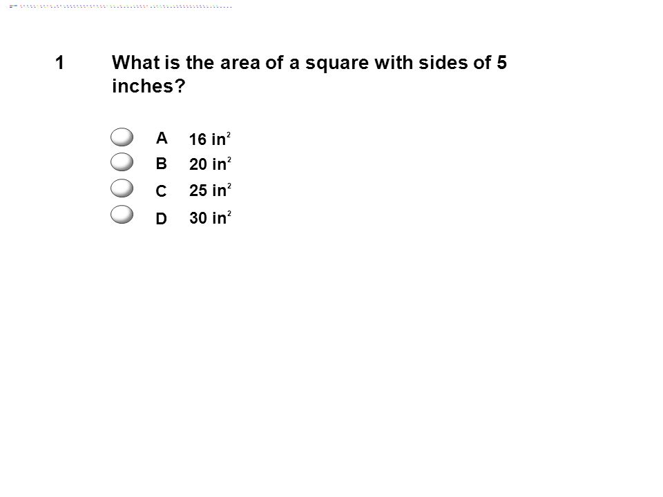 What is the area of a square with sides of 5 inches