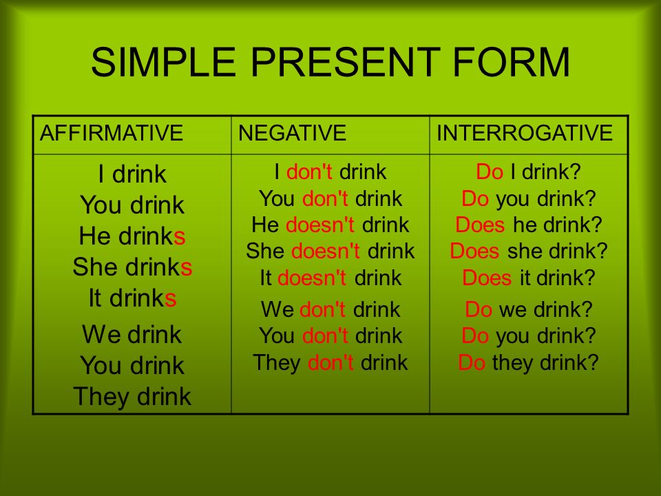 Drink past simple форма. Study в презент Симпл.