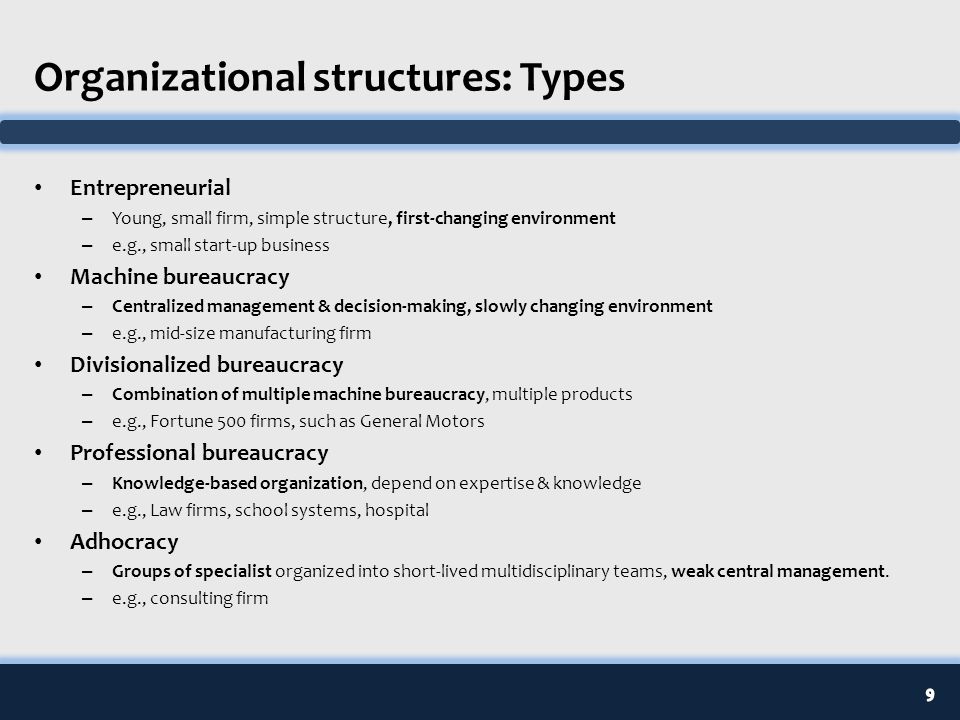 Organizational structures: Types