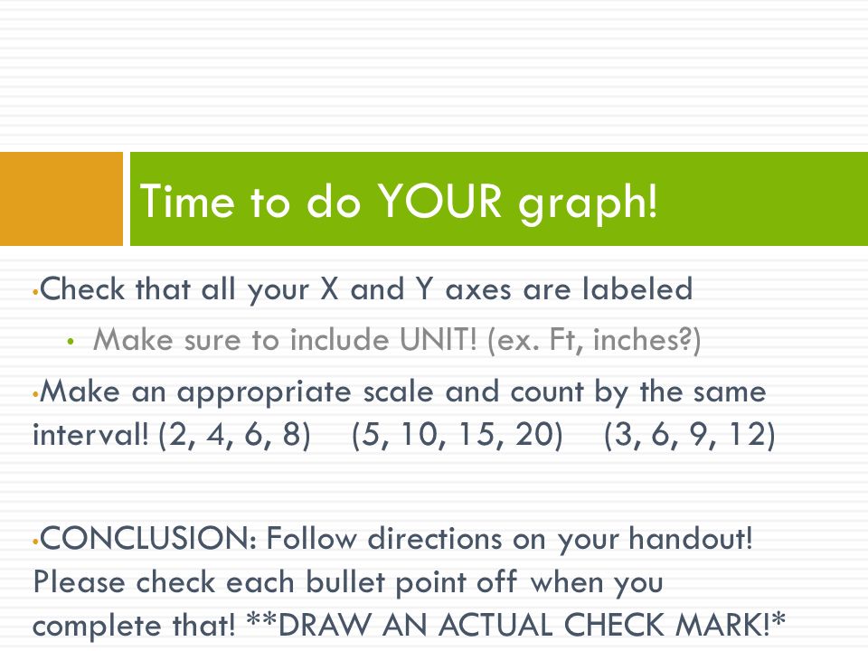 Time to do YOUR graph! Check that all your X and Y axes are labeled