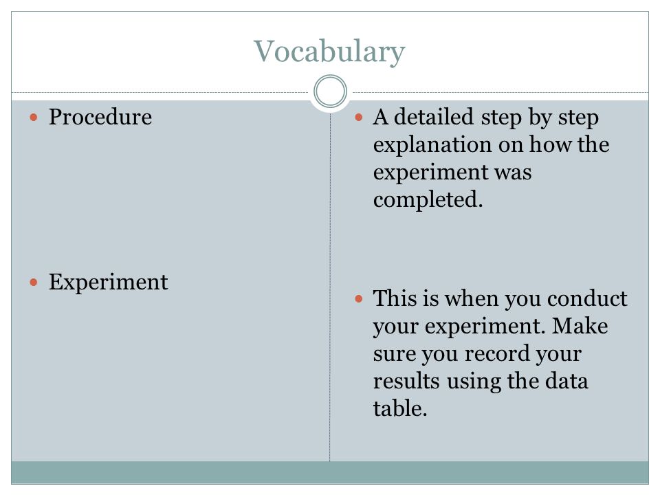 Vocabulary Procedure Experiment