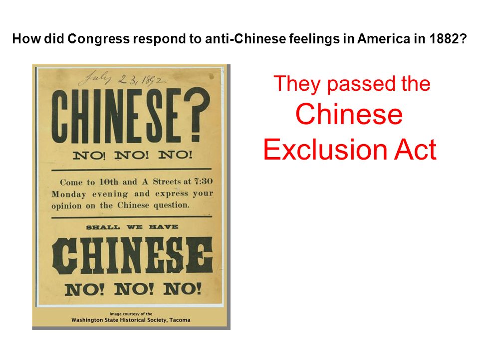How did Congress respond to anti-Chinese feelings in America in 1882
