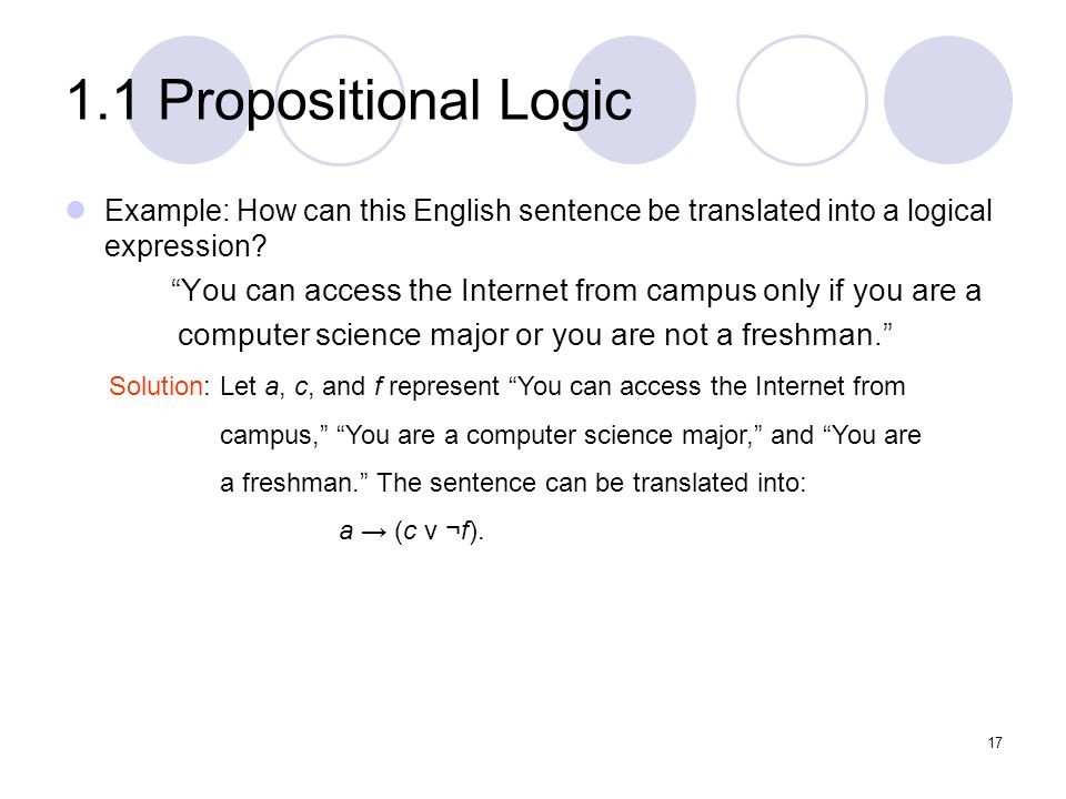 1.1 Propositional Logic Example: How can this English sentence be translated into a logical expression