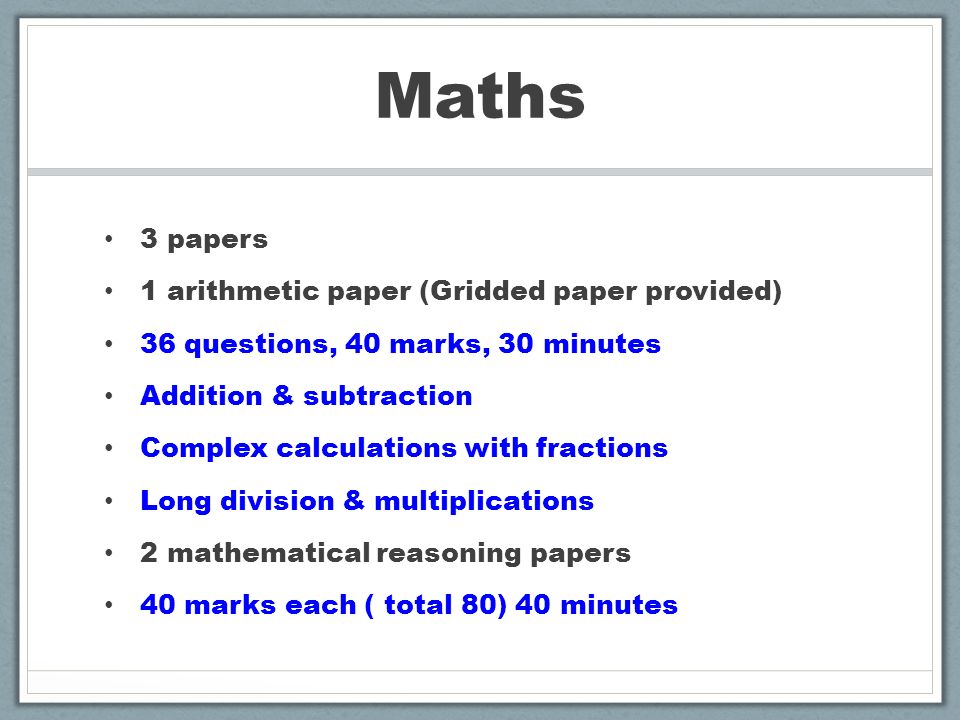 Maths 3 papers 1 arithmetic paper (Gridded paper provided)