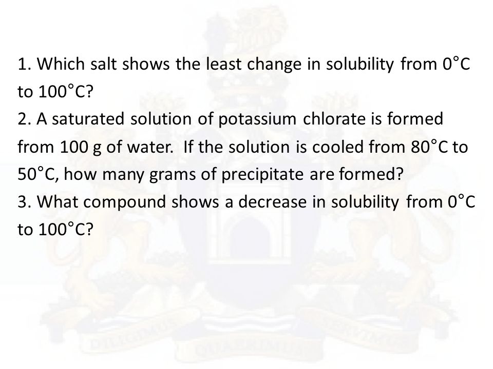 1. Which salt shows the least change in solubility from 0°C to 100°C.