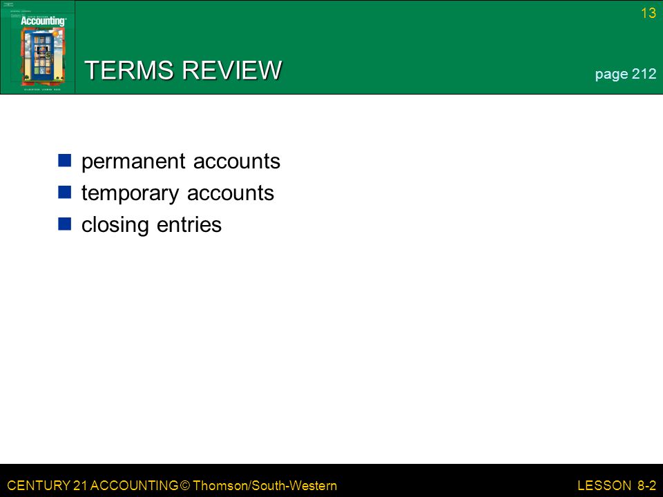 TERMS REVIEW permanent accounts temporary accounts closing entries